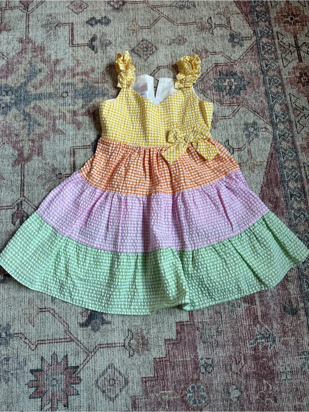 Iris & Ivy Multicolor Tiered Seersucker Dress with Bloomers (24M)